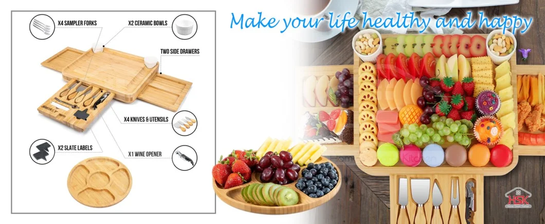 Bamboo Cheese Cutting Board Wooden Serving Tray Food Platter