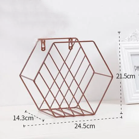 Decorative Colorful Wall Shelves Modern Hexagon Metal Hanging Mounted Book Wall Shelf