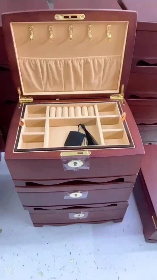 Caja de almacenamiento de embalaje de regalo de joyería de madera dorada de moda de lujo cuero de PU