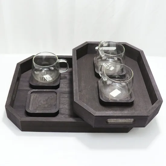 Bandejas para servir comida de madera maciza con asa, filete de fruta