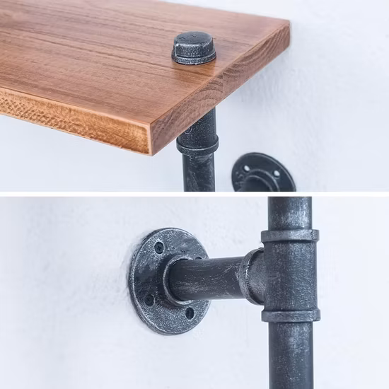 Tubo Industrial de hierro fundido, soportes decorativos para estante de libros, gancho creativo, colgante de pared para muebles con madera
